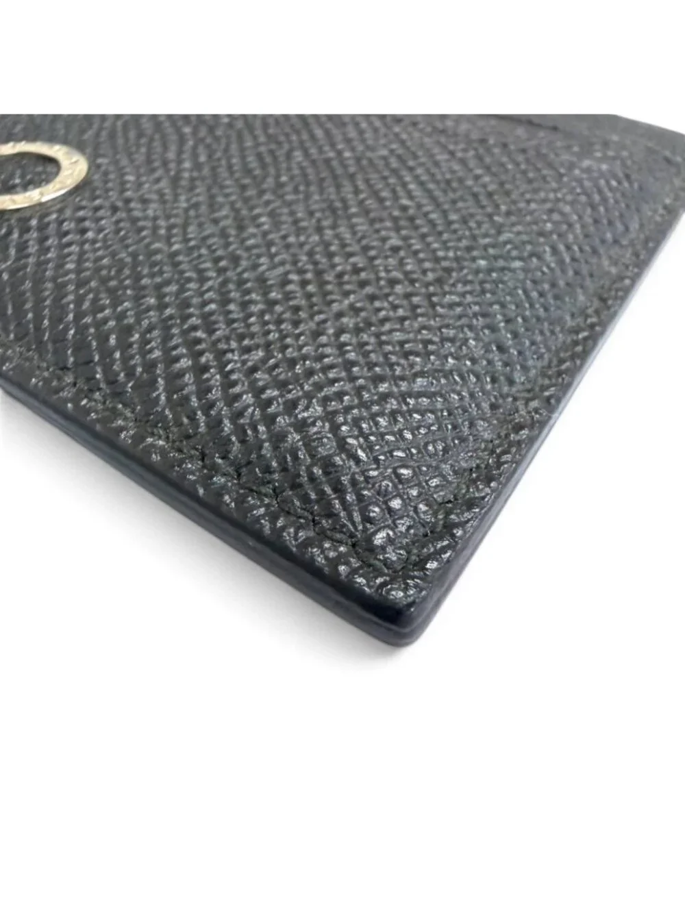 Bvlgari Gray Leather Business Card Case Black Silver